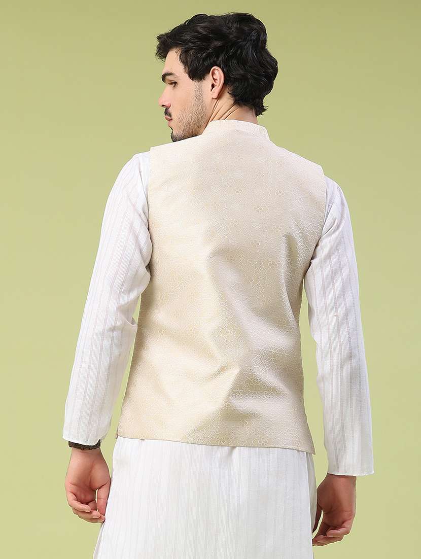men self design mandarin neck regular fit nehru jacket - 22438646 -  Standard Image - 4