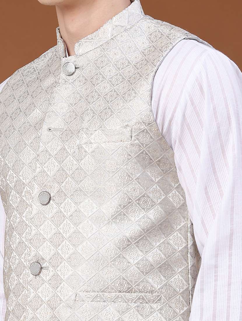 men self design mandarin neck nehru jacket - 22438648 -  Standard Image - 1