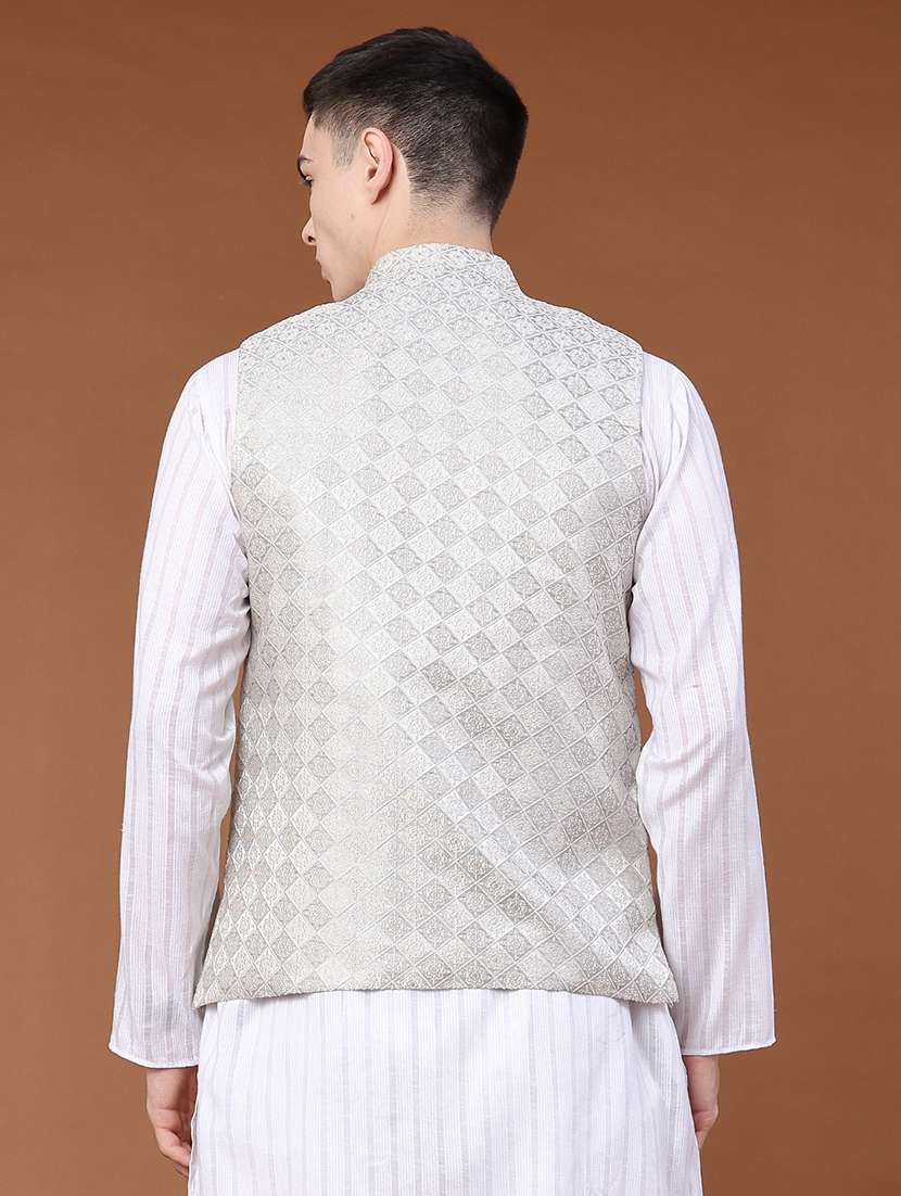 men self design mandarin neck nehru jacket - 22438648 -  Standard Image - 4