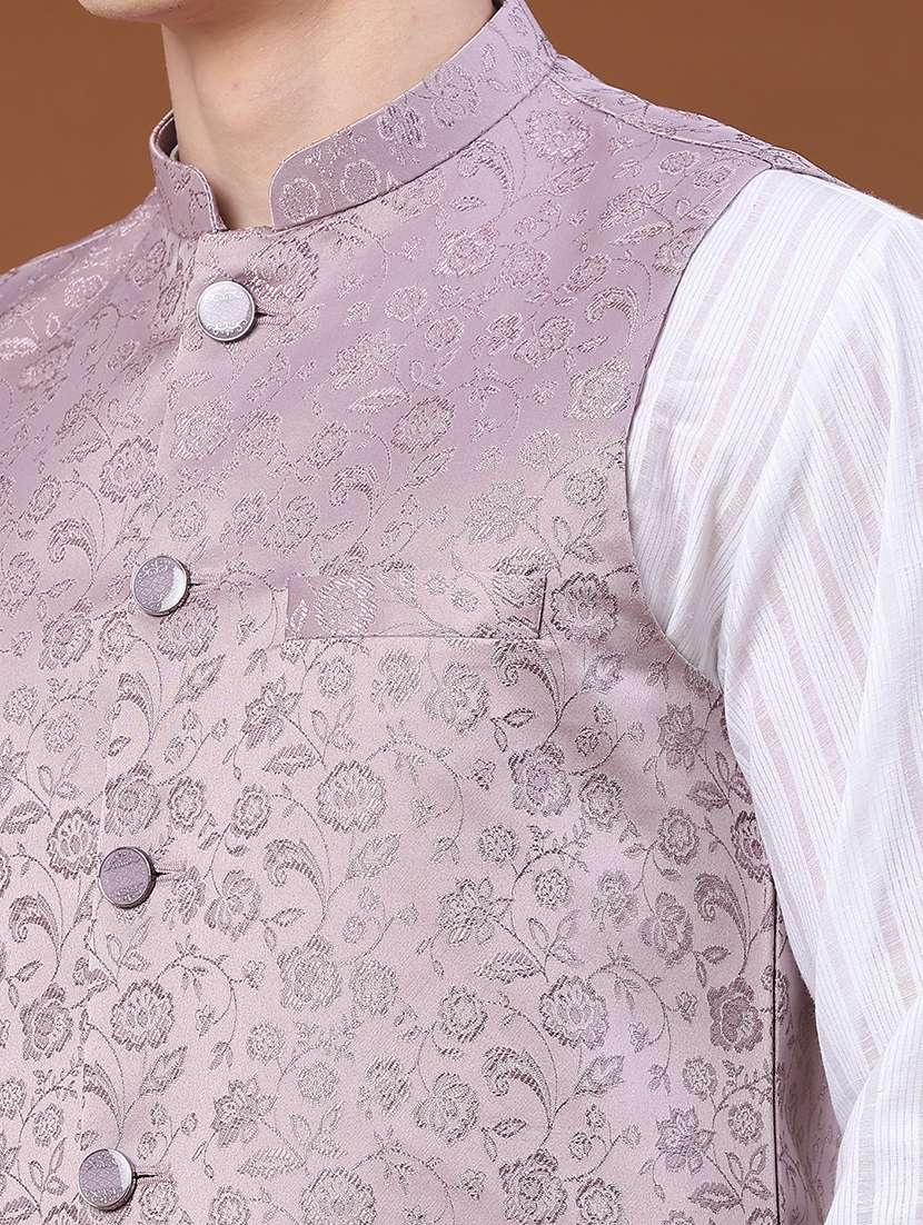 men self design mandarin neck nehru jacket - 22438649 -  Standard Image - 1