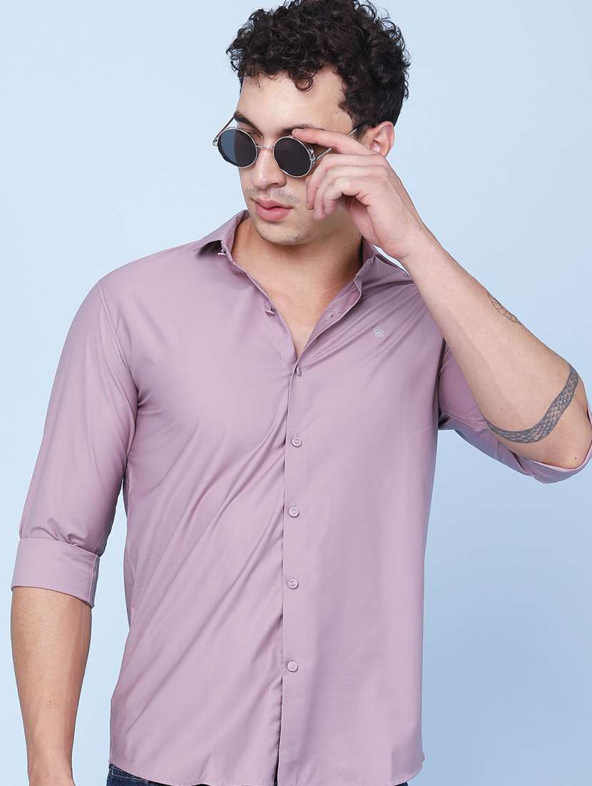 men solid long sleeve slim fit casual shirt
