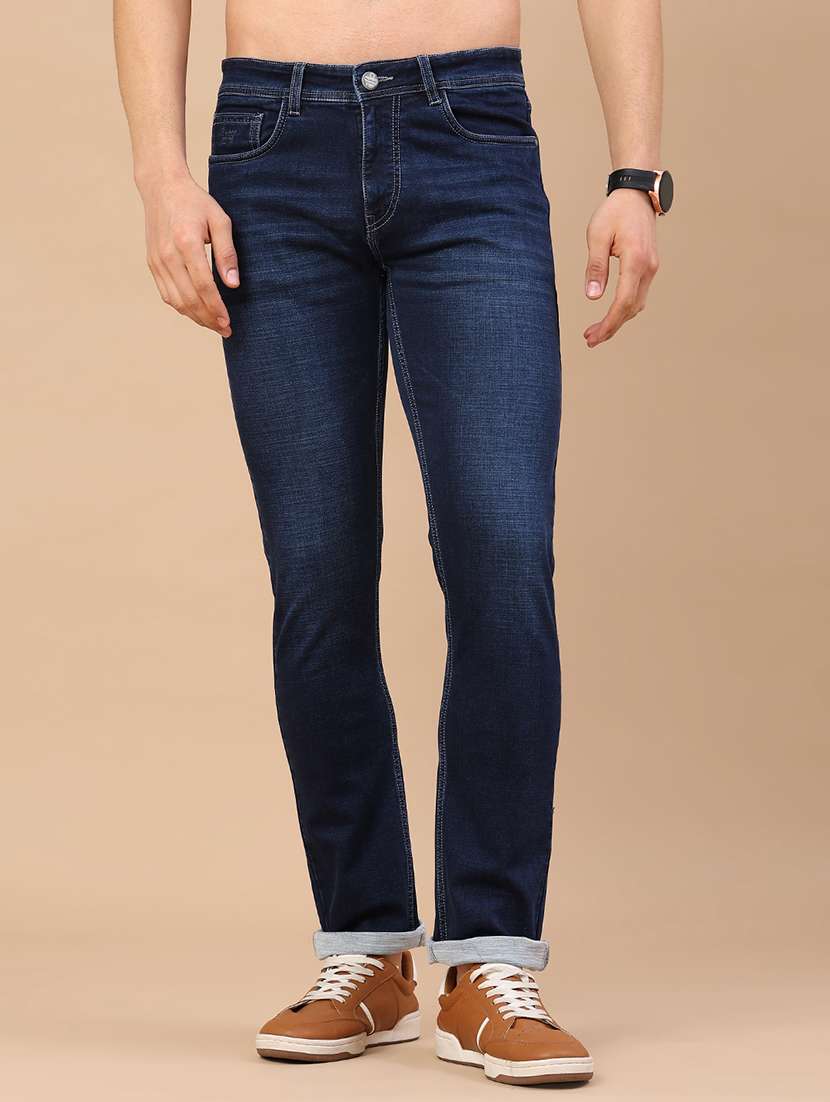 men washed mid rise full length slim fit jeans