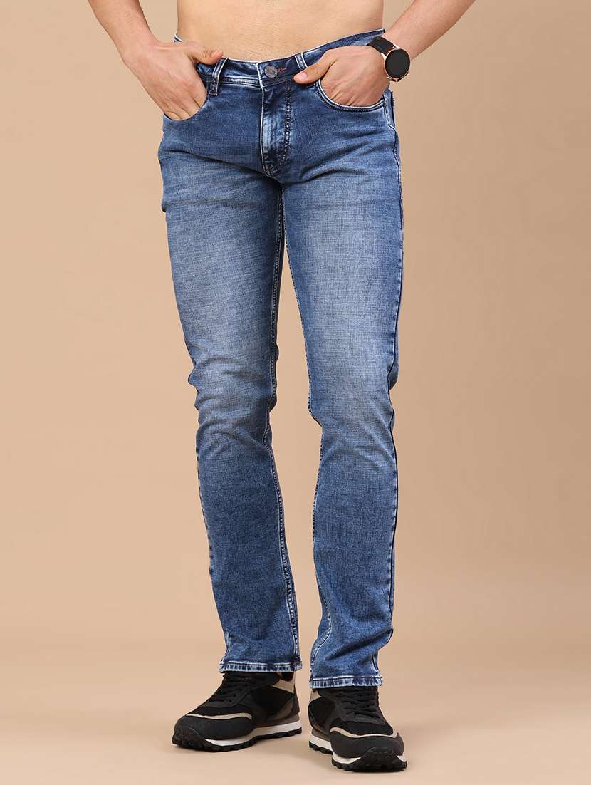 men washed mid rise full length slim fit jeans