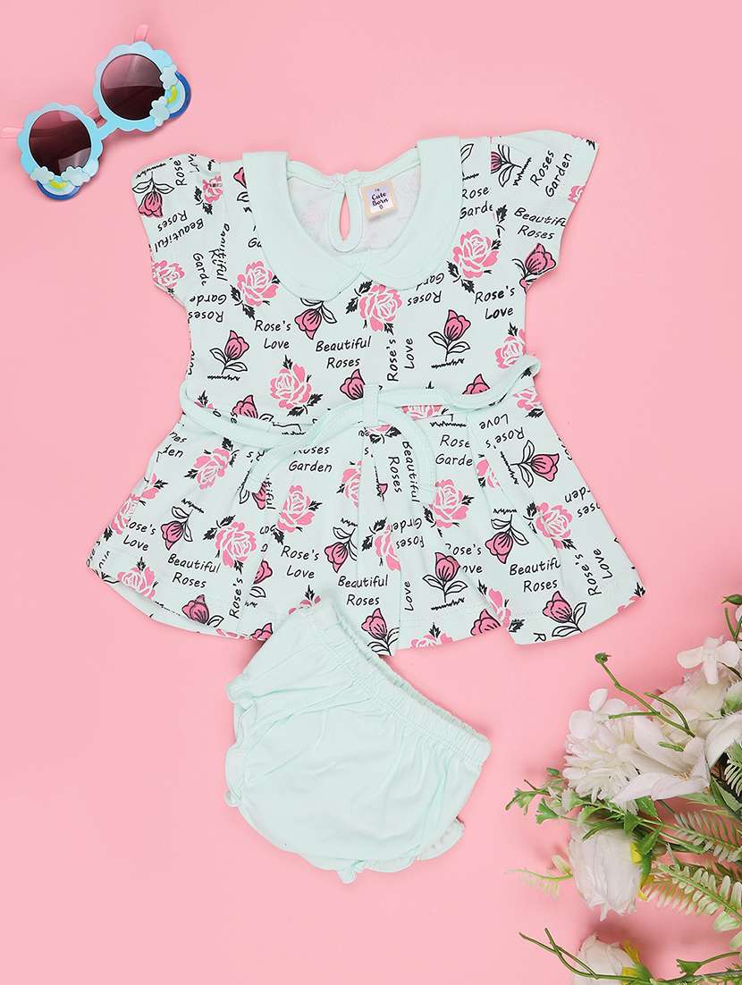 Girls Printed Peter Pan Collar Frock With Bloomer - 22438973 -  Standard Image - 1