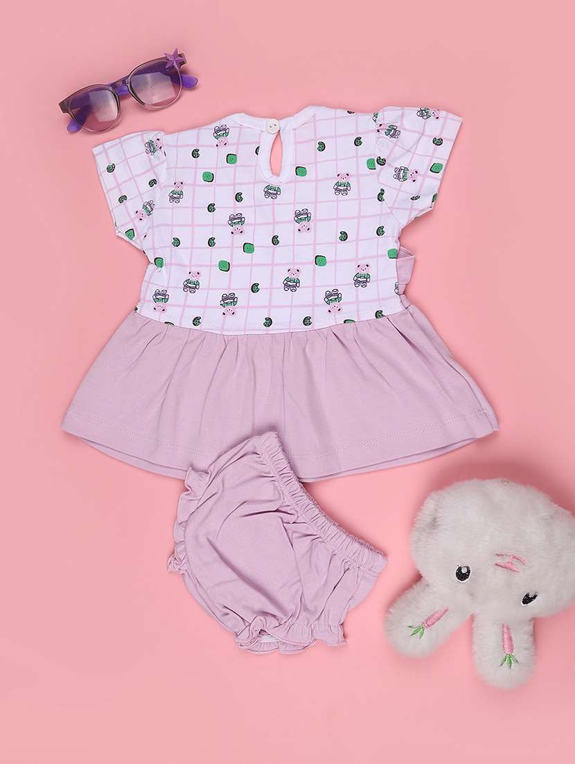 Girls Printed Round Neck Frock With Bloomer - 22438980 -  Standard Image - 1