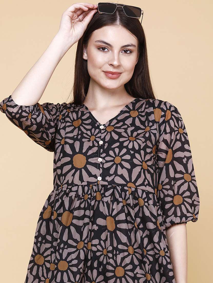 women printed v neck tiered dress - 22438995 -  Standard Image - 1