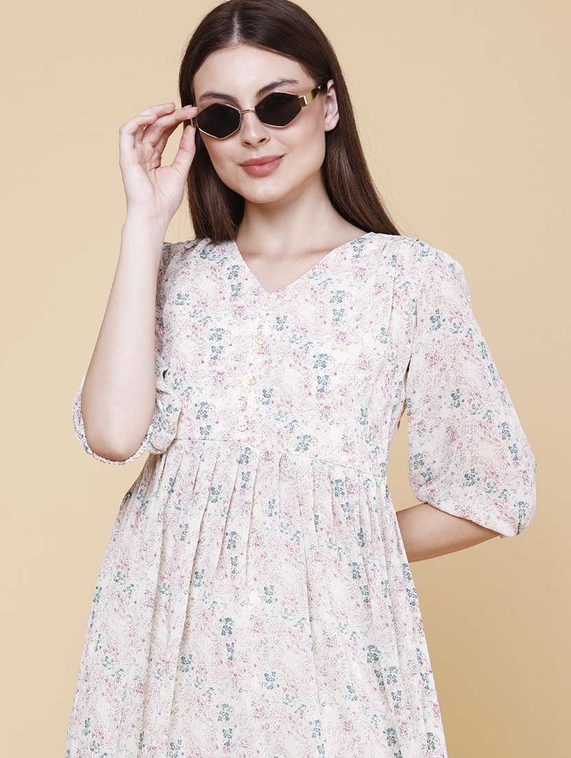 women printed v neck tiered dress - 22438996 -  Standard Image - 1