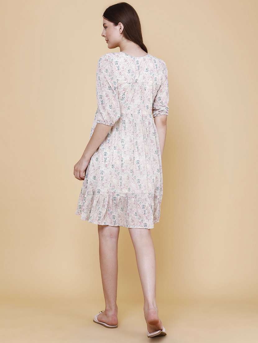 women printed v neck tiered dress - 22438996 -  Standard Image - 4