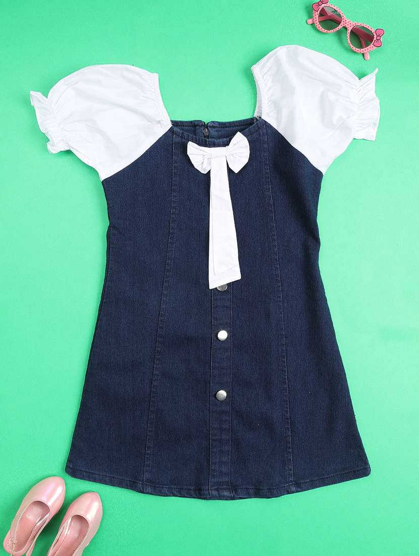 girls colourblocked puff sleeves a-line dress - 22439031 -  Standard Image - 1