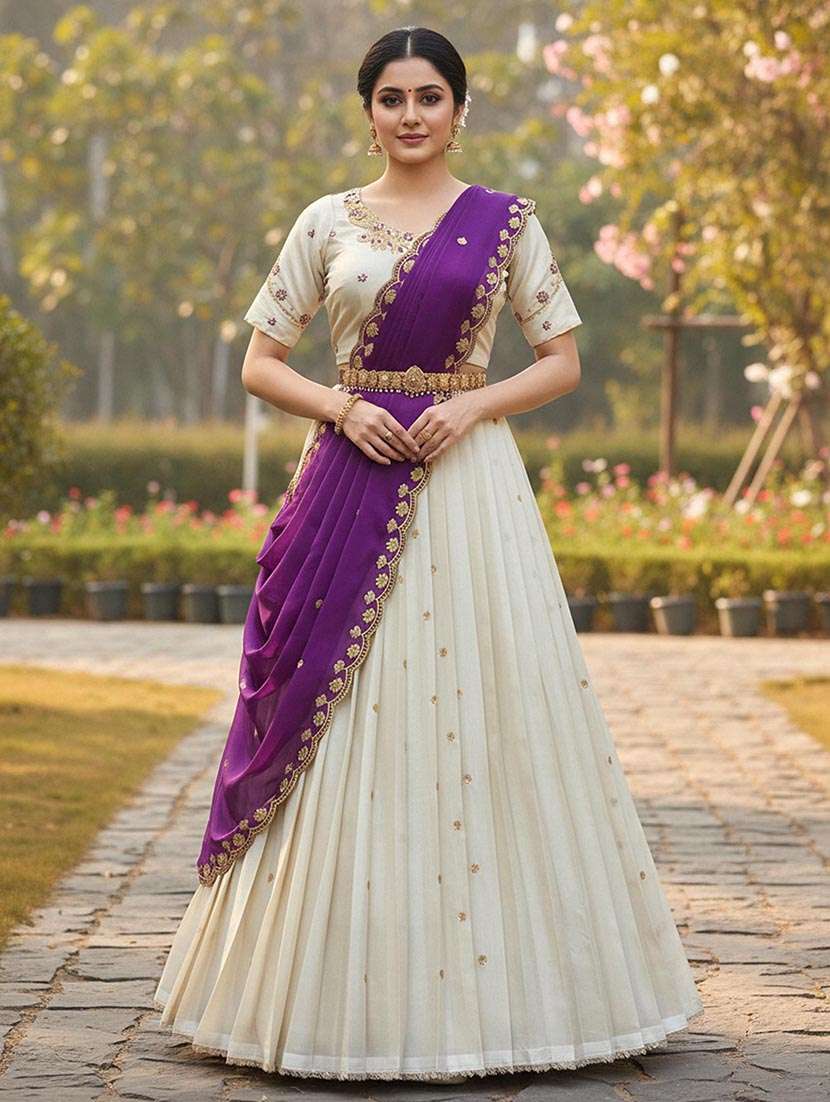 women embroidered flared unstitched lehenga choli set