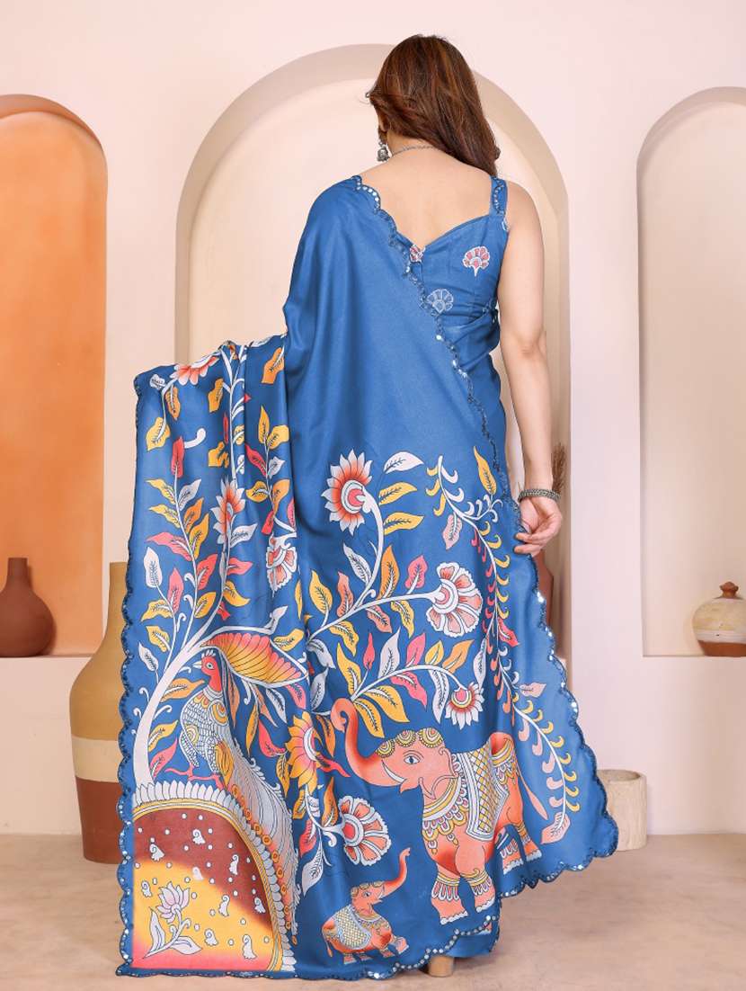 women kalamkari printed saree with blouse - 22439189 -  Standard Image - 4