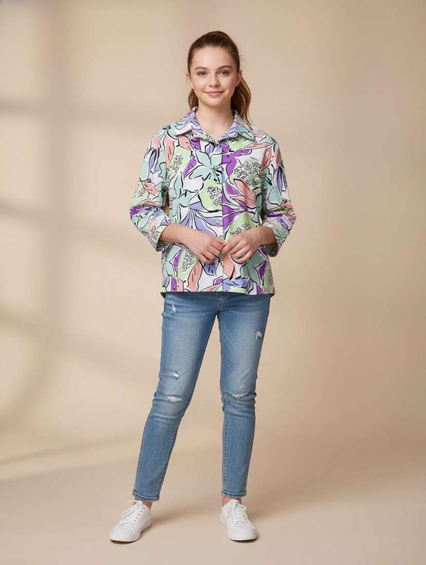 girls printed three quarter sleeves regular fit shirt