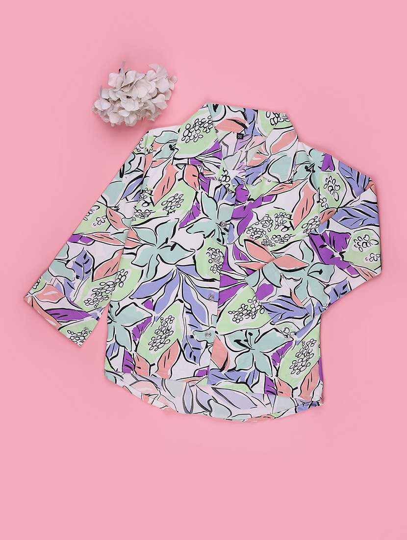 girls printed three quarter sleeves regular fit shirt - 22439312 -  Standard Image - 1