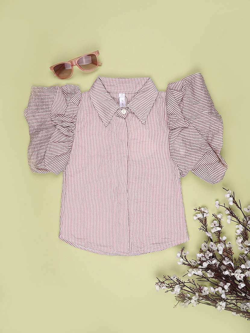 girls printed puff sleeves collared shirt style top - 22439325 -  Standard Image - 1