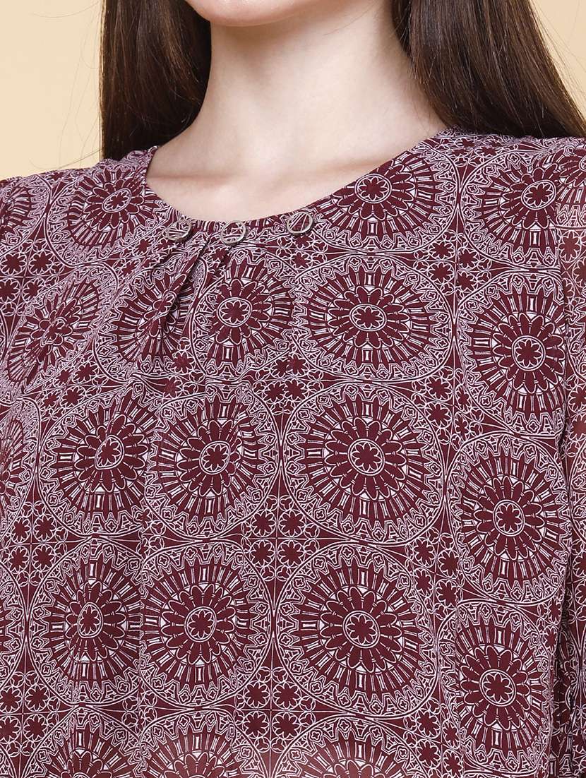 women printed round neck three quarter sleeves top - 22439445 -  Standard Image - 1