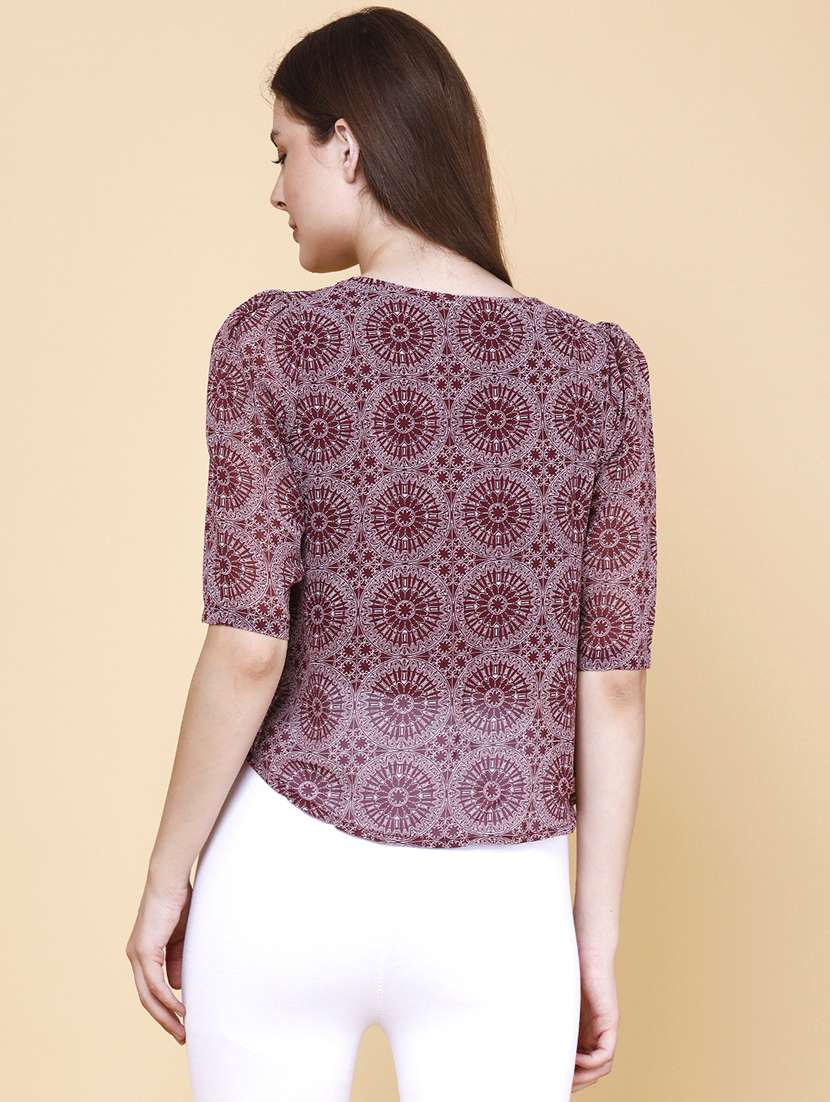 women printed round neck three quarter sleeves top - 22439445 -  Standard Image - 4