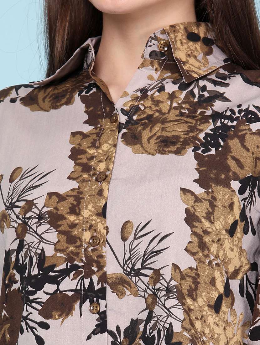 women printed puff sleeves collared regular shirt - 22439458 -  Standard Image - 1