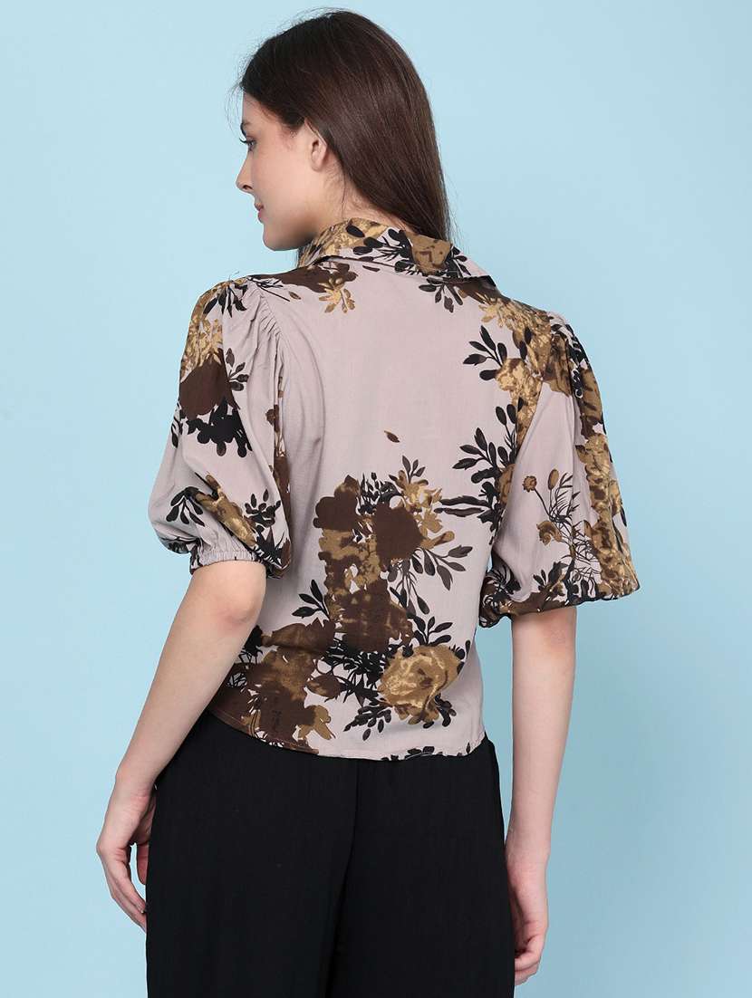 women printed puff sleeves collared regular shirt - 22439458 -  Standard Image - 4