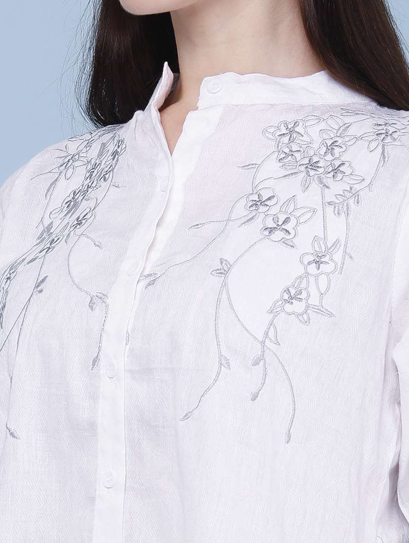 women embroidered mandarin neck regular shirt - 22439459 -  Standard Image - 1