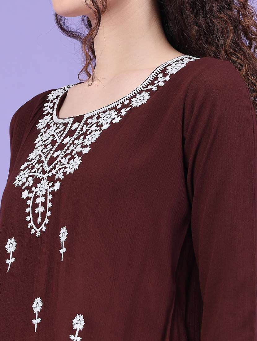 women embroidered round neck regular top - 22439462 -  Standard Image - 1