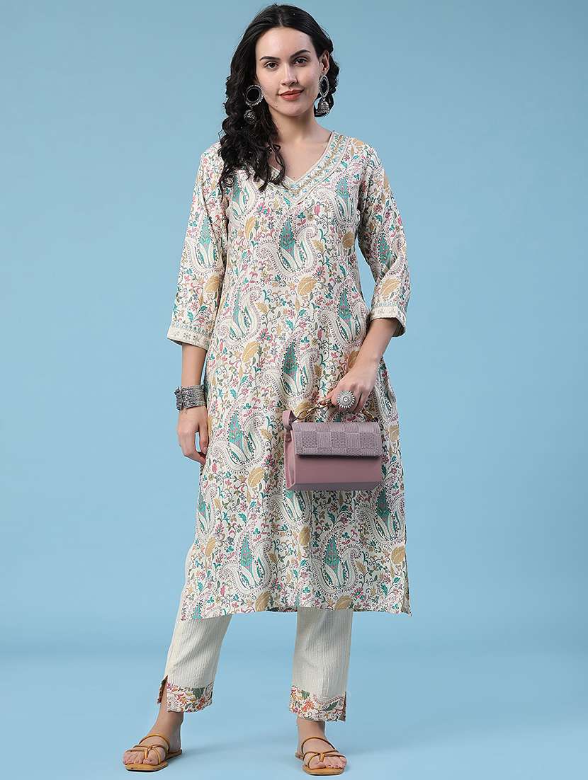 women self design three quarter sleeves kurta and pant set - 22439511 -  Standard Image - 4