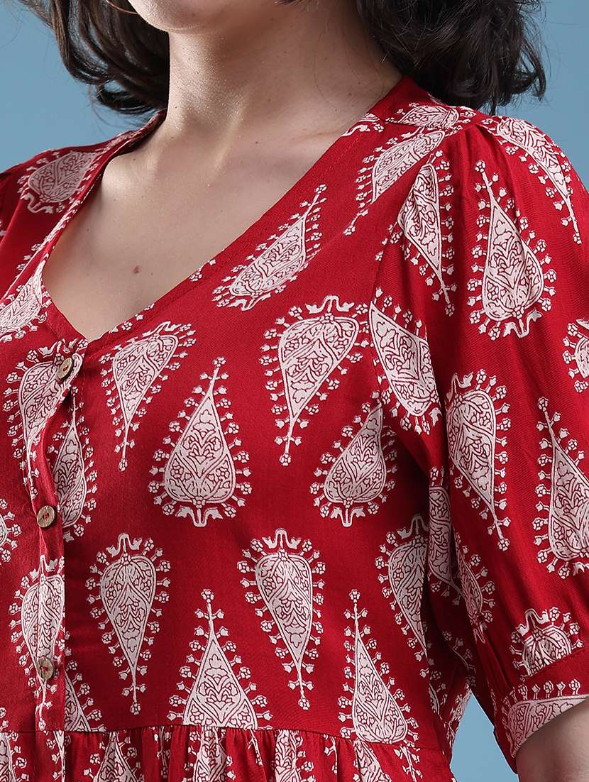 women printed short sleeves a-line dress - 22439596 -  Standard Image - 1