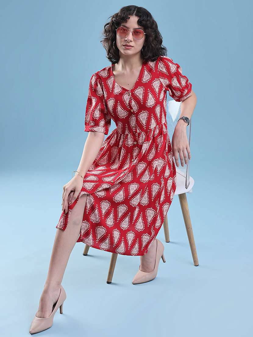 women printed short sleeves a-line dress - 22439596 -  Standard Image - 4