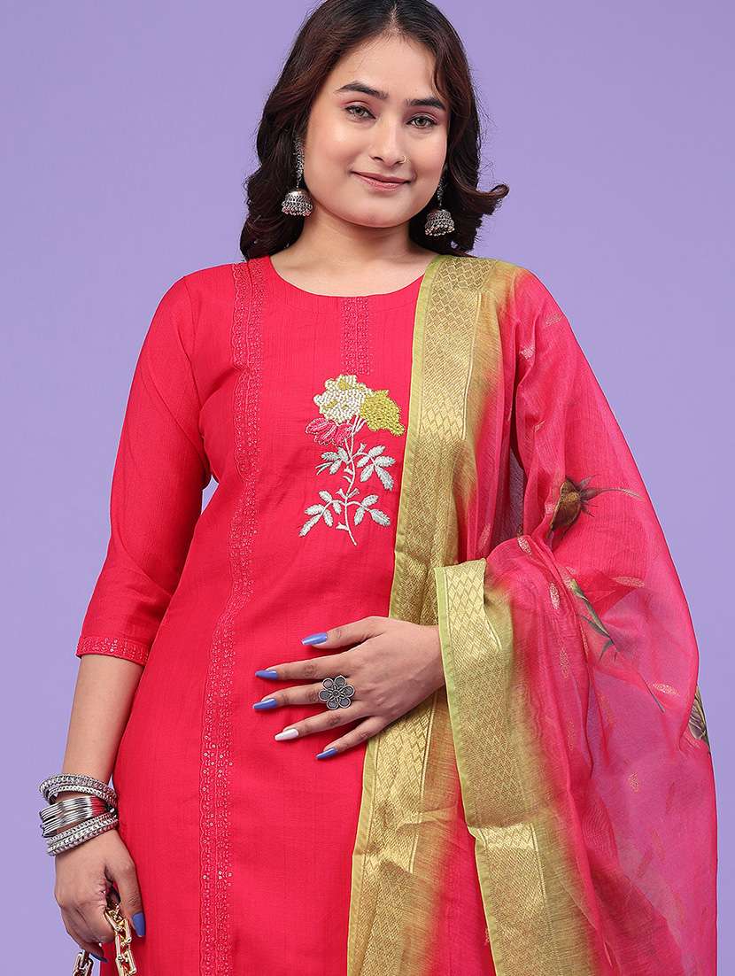 Women Embroidered Three Quarter Sleeve Kurta Pant With Dupatta Set - 22439639 -  Standard Image - 1