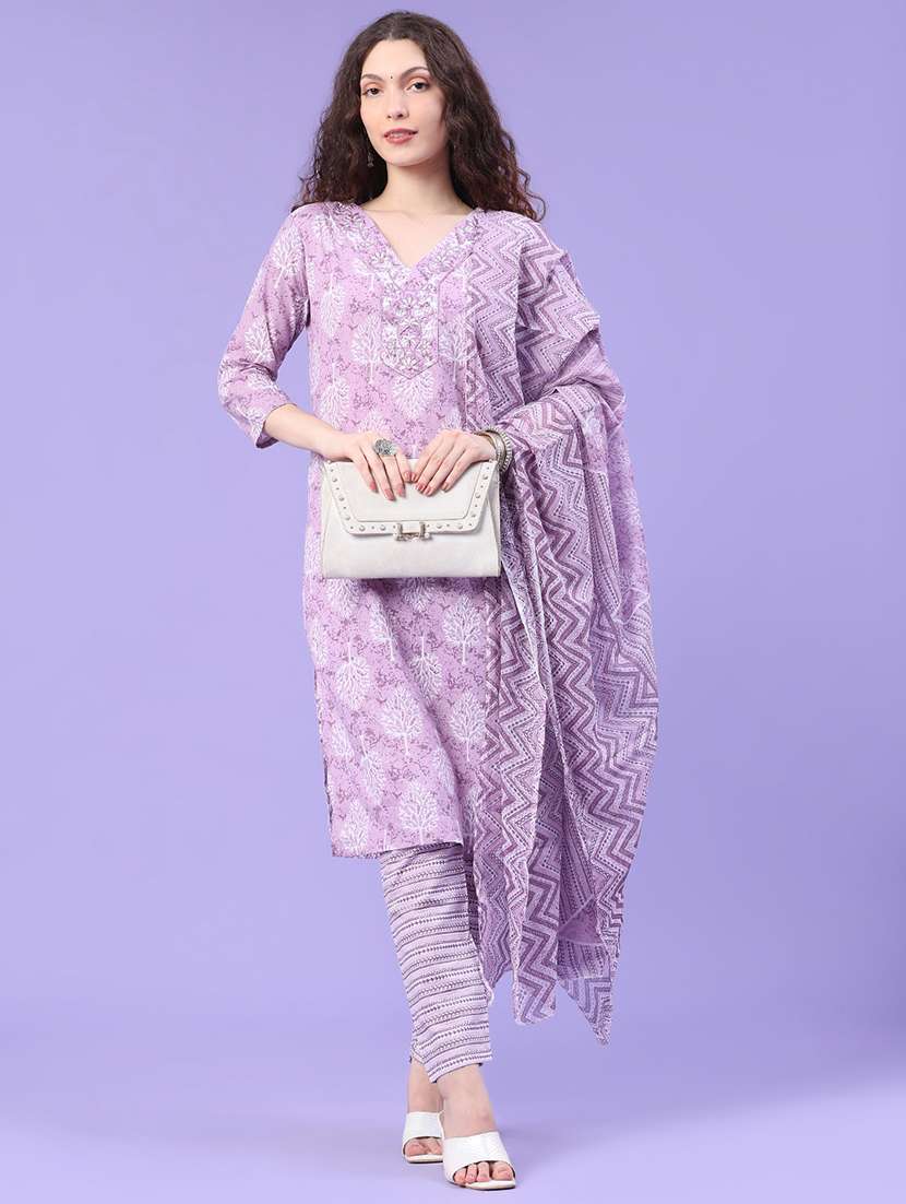 women printed three quarter sleeve kurta pant with dupatta set