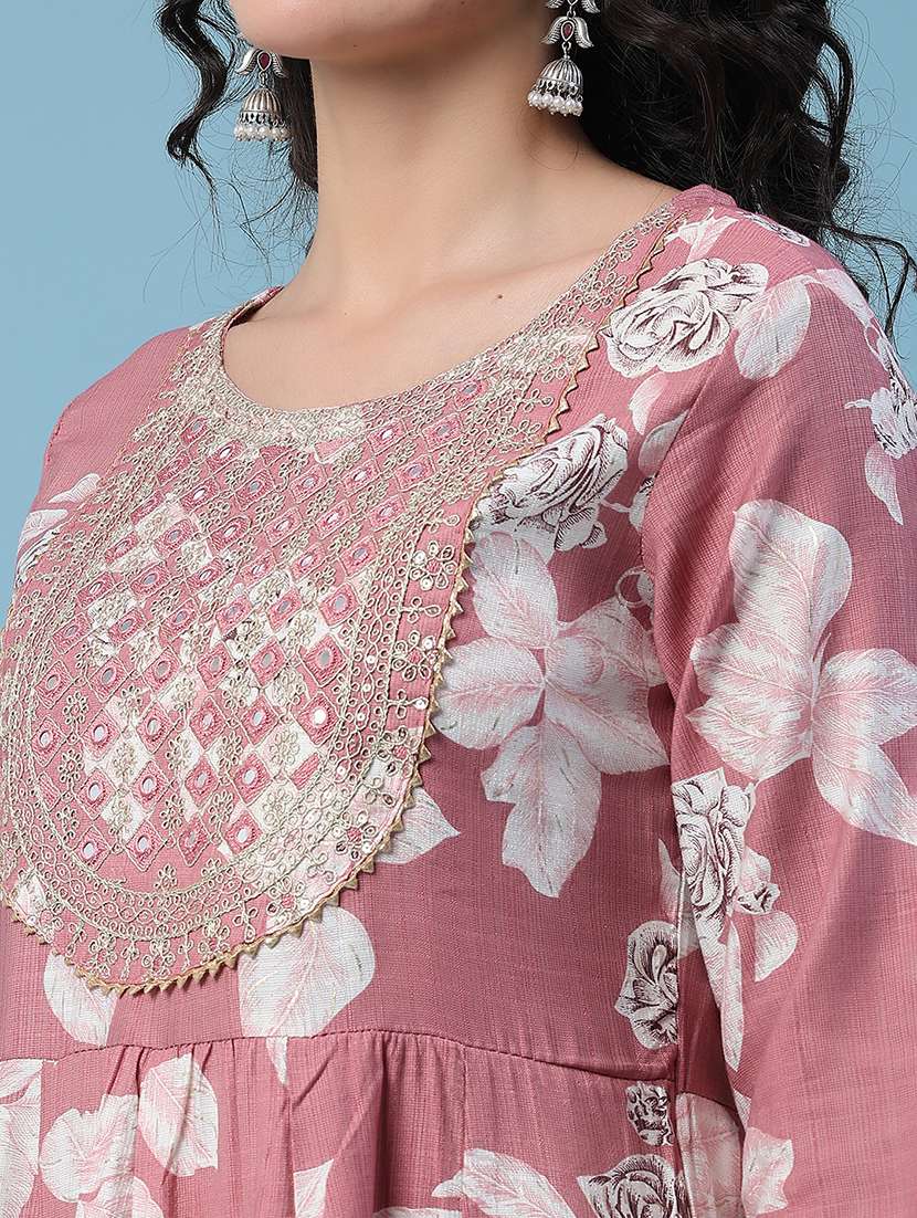 women printed three quarter sleeves kurta pant set with dupatta - 22439648 -  Standard Image - 1