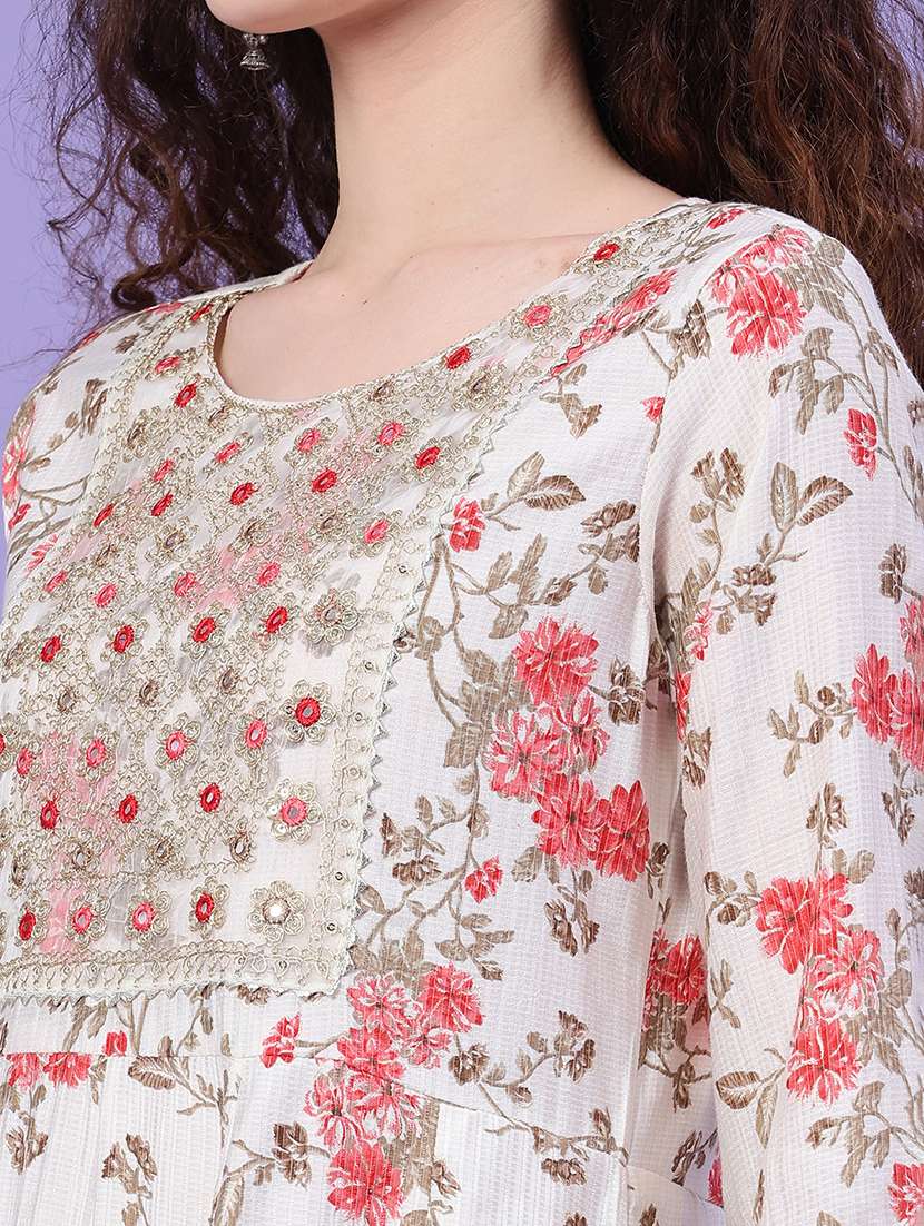 women printed three quarter sleeve kurta pant with dupatta set - 22439650 -  Standard Image - 1