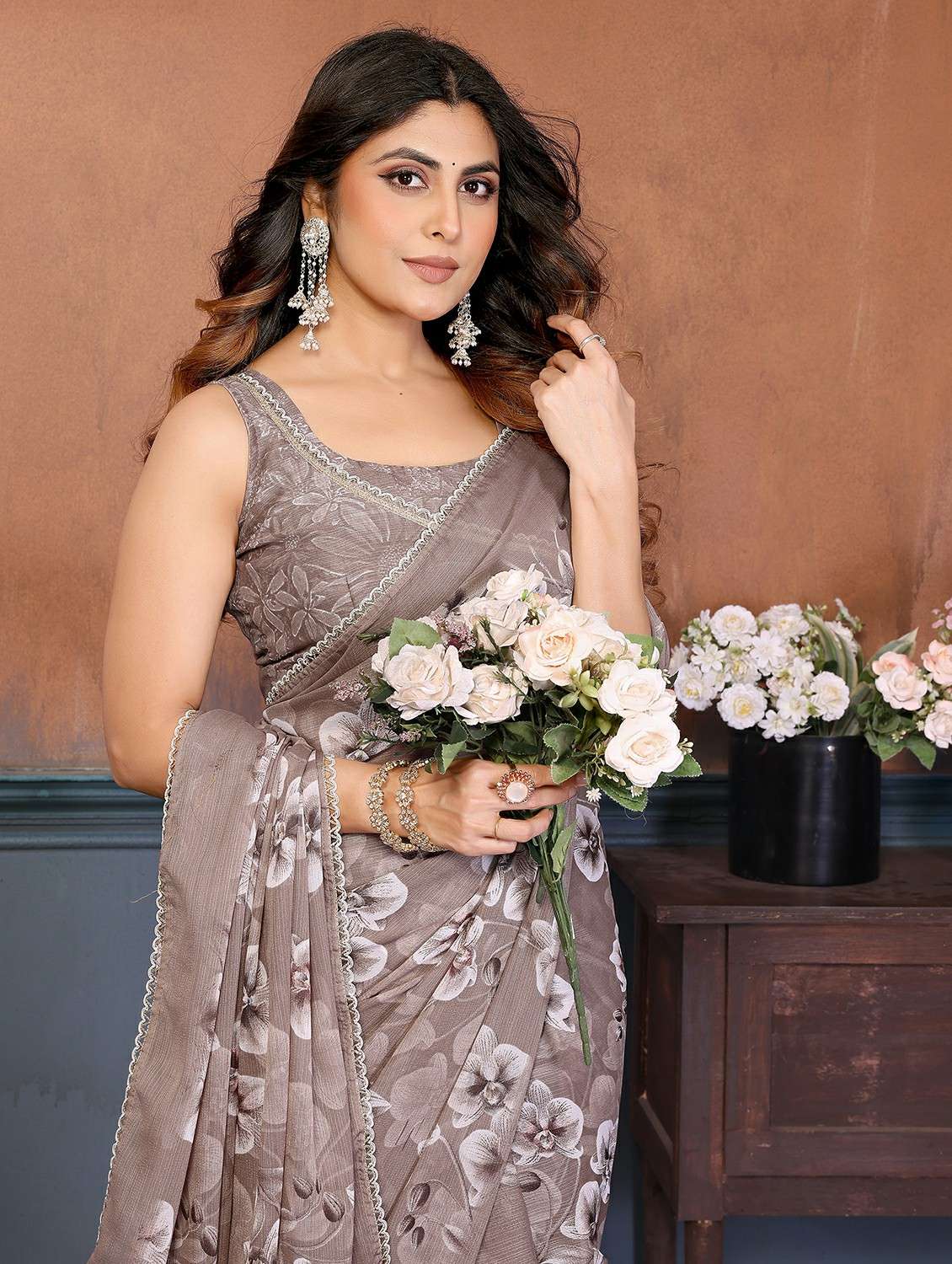 women floral printed saree with blouse - 22439664 -  Standard Image - 1