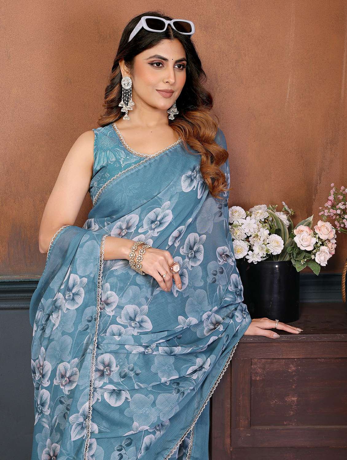 women floral printed saree with blouse - 22439668 -  Standard Image - 1