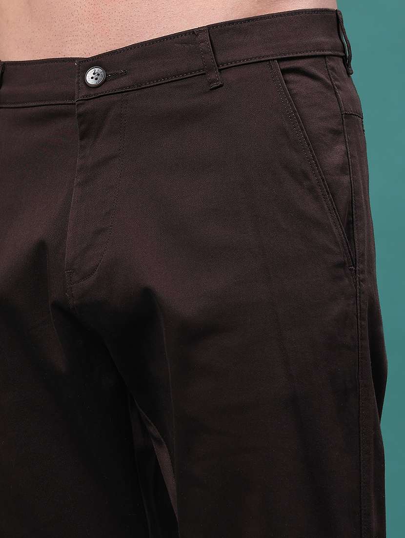Men Solid Mid Rise Chinos Casual Trouser - 22439696 -  Standard Image - 1