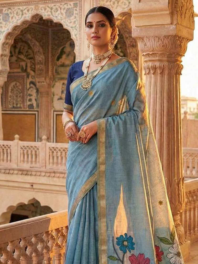 women floral printed saree with blouse - 22439718 -  Standard Image - 1