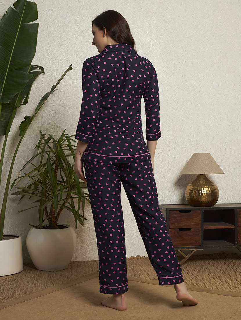 women blue  printed rayon pyjama set nightwear set - 22439822 -  Standard Image - 4
