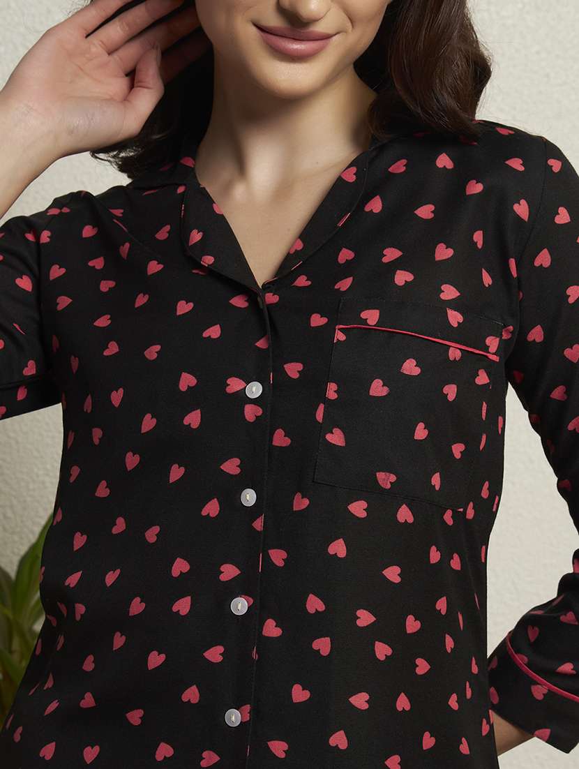 women black  printed rayon pyjama set nightwear set - 22439823 -  Standard Image - 1