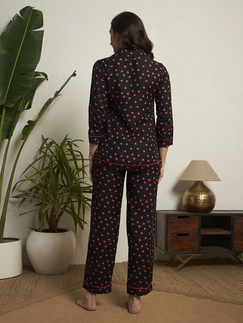 women black  printed rayon pyjama set nightwear set - 22439823 -  Standard Image - 4