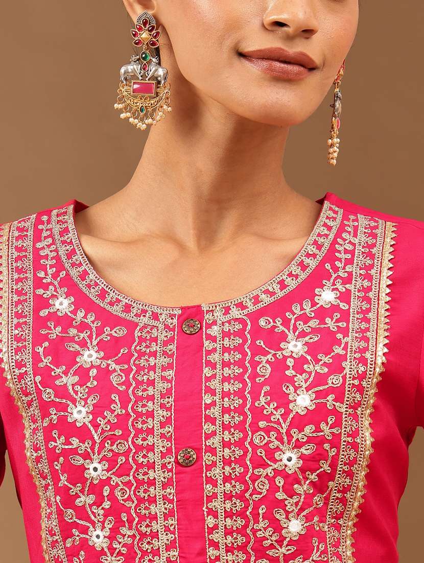 embroidered chanderi straight kurta  - 22439840 -  Standard Image - 1