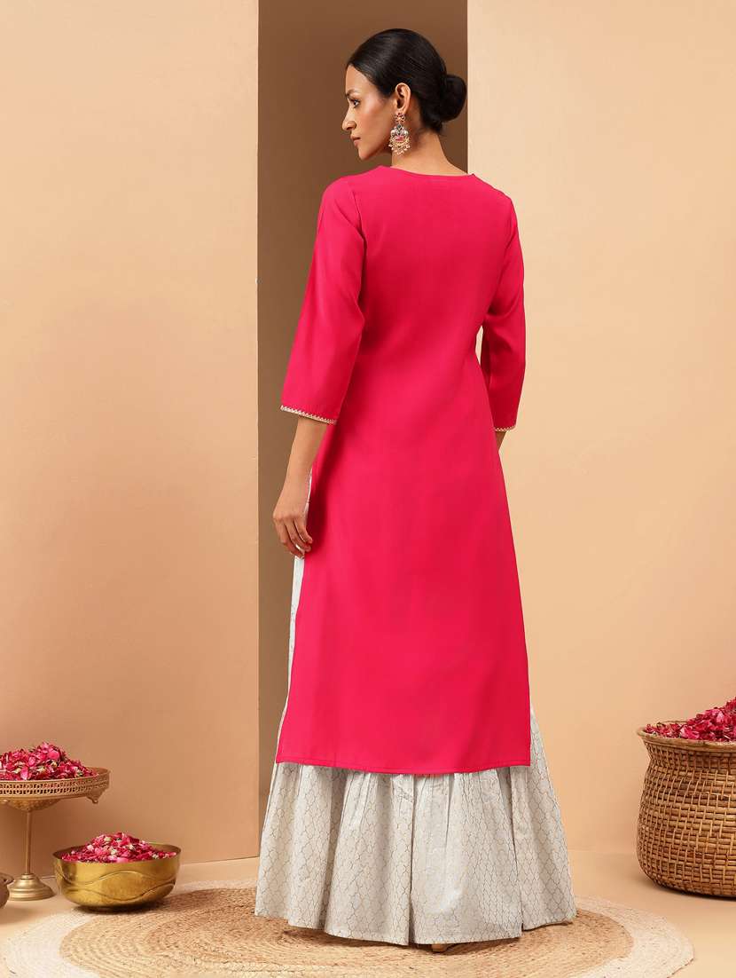 embroidered chanderi straight kurta  - 22439840 -  Standard Image - 4