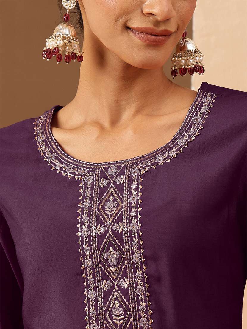 purple chanderi straight kurta - 22439841 -  Standard Image - 1
