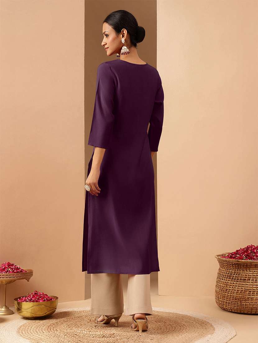 purple chanderi straight kurta - 22439841 -  Standard Image - 4