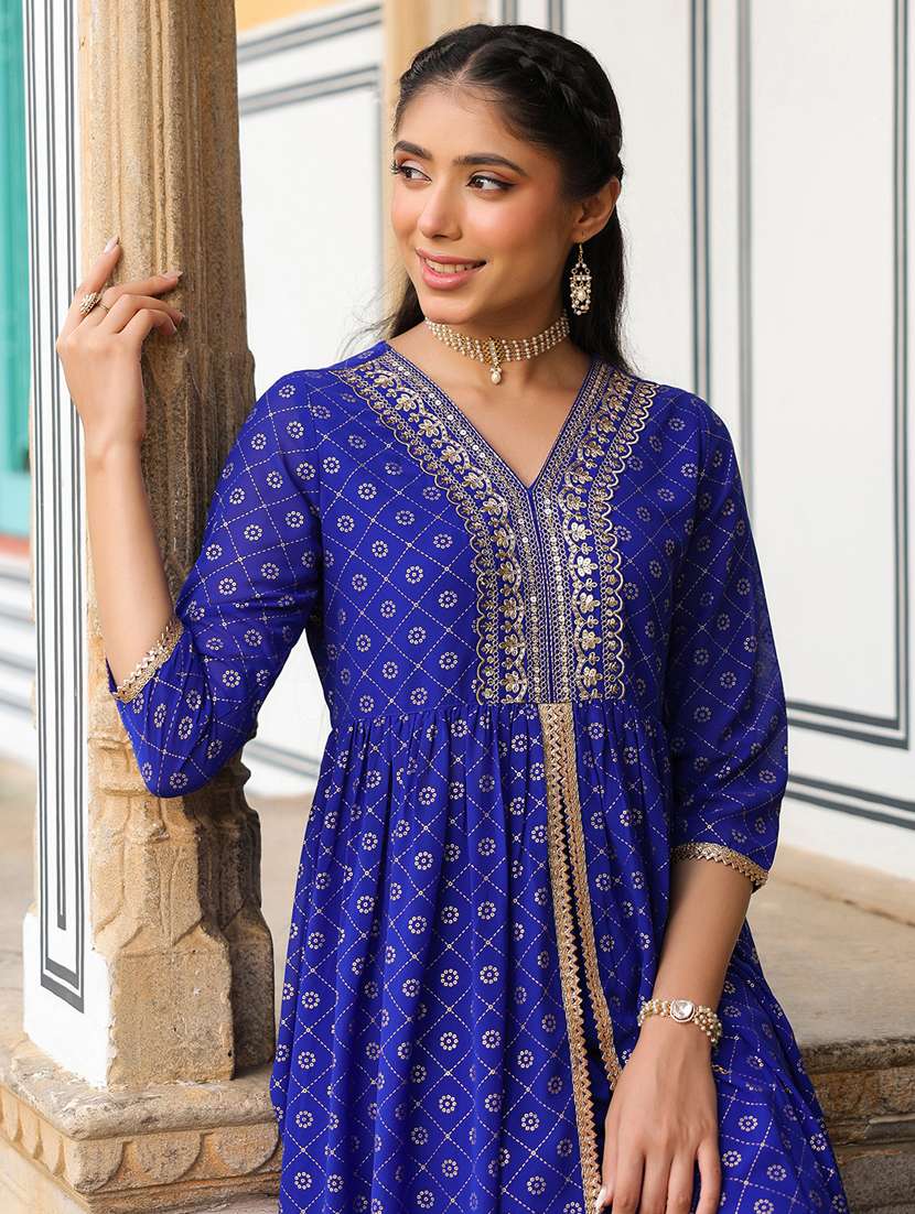 blue georgette kurta pant  set - 22439849 -  Standard Image - 1