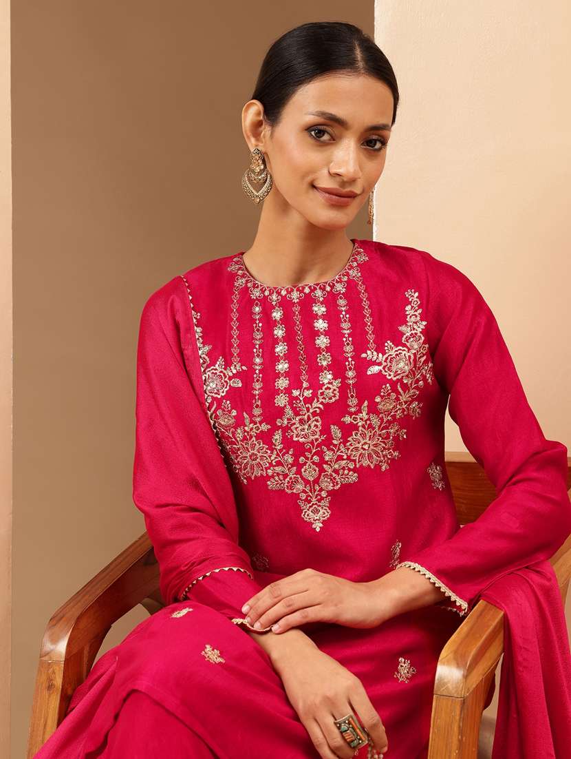pink silk blend kurta sharara  set - 22439851 -  Standard Image - 1