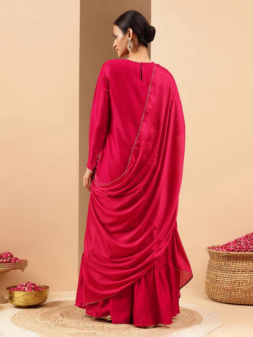 pink silk blend kurta sharara  set - 22439851 -  Standard Image - 4