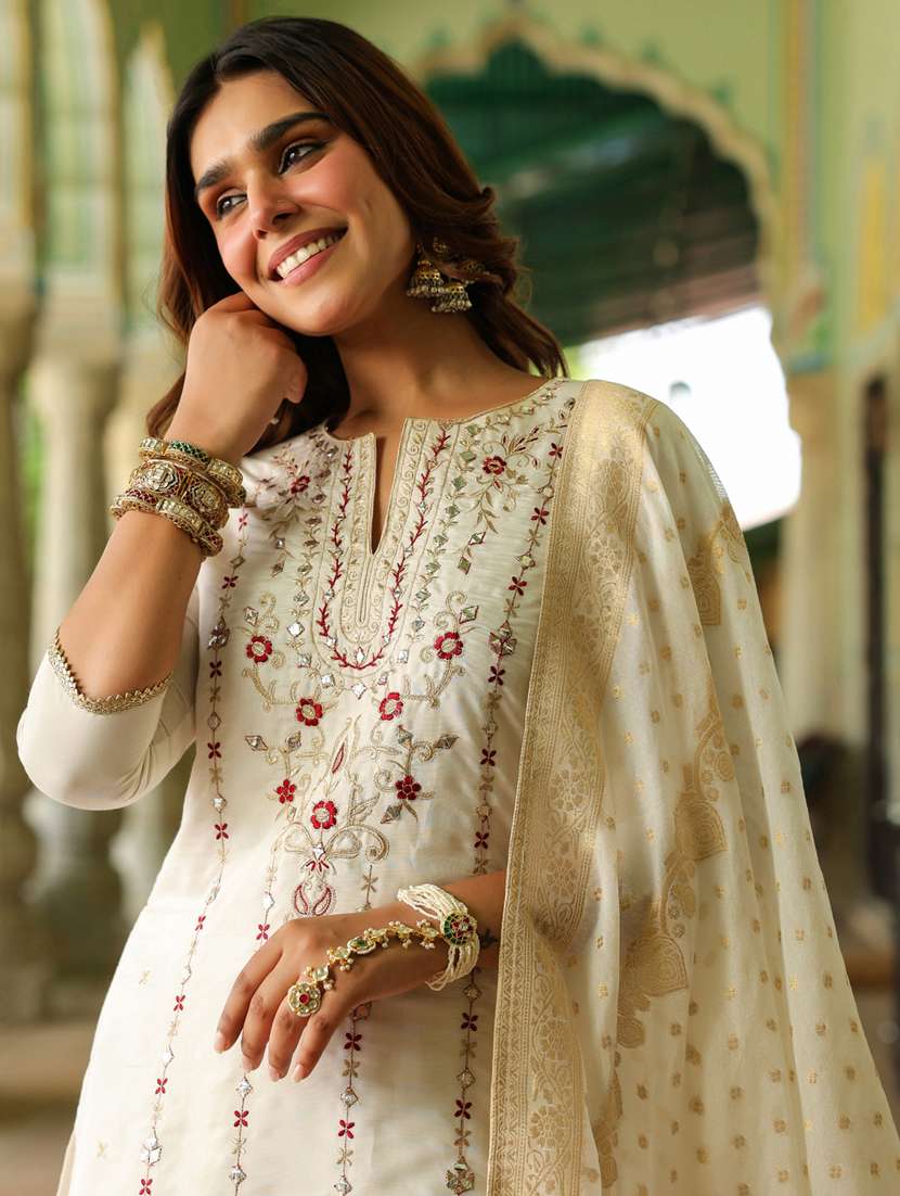 off white embroidered kurta sharara set - 22439852 -  Standard Image - 1