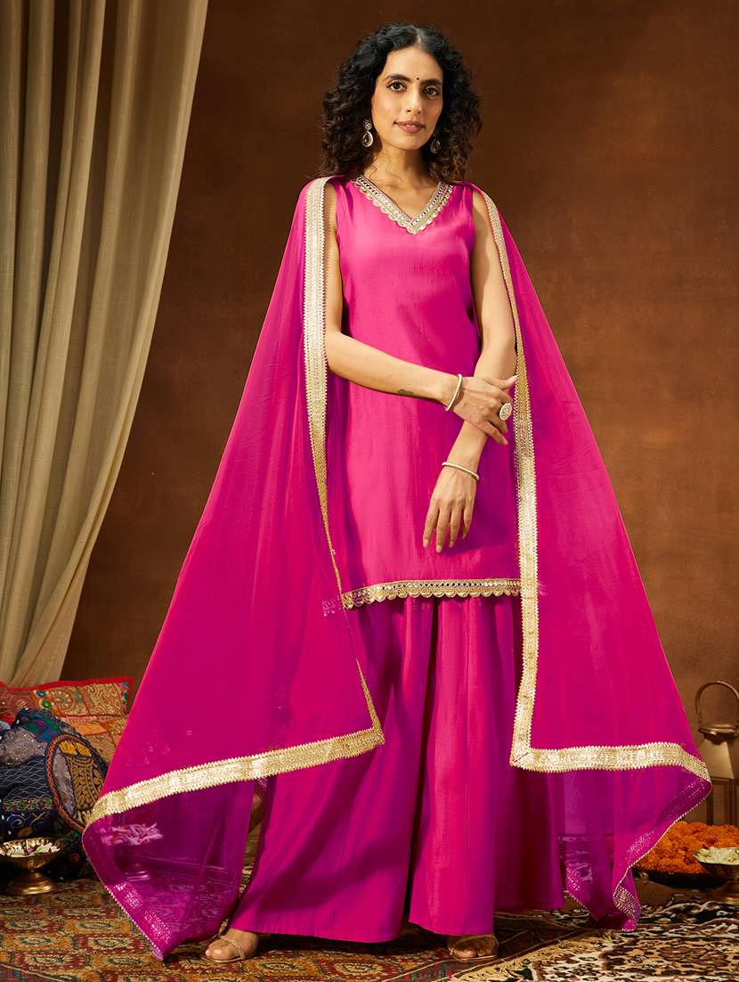 pink chanderi kurta sharara  set