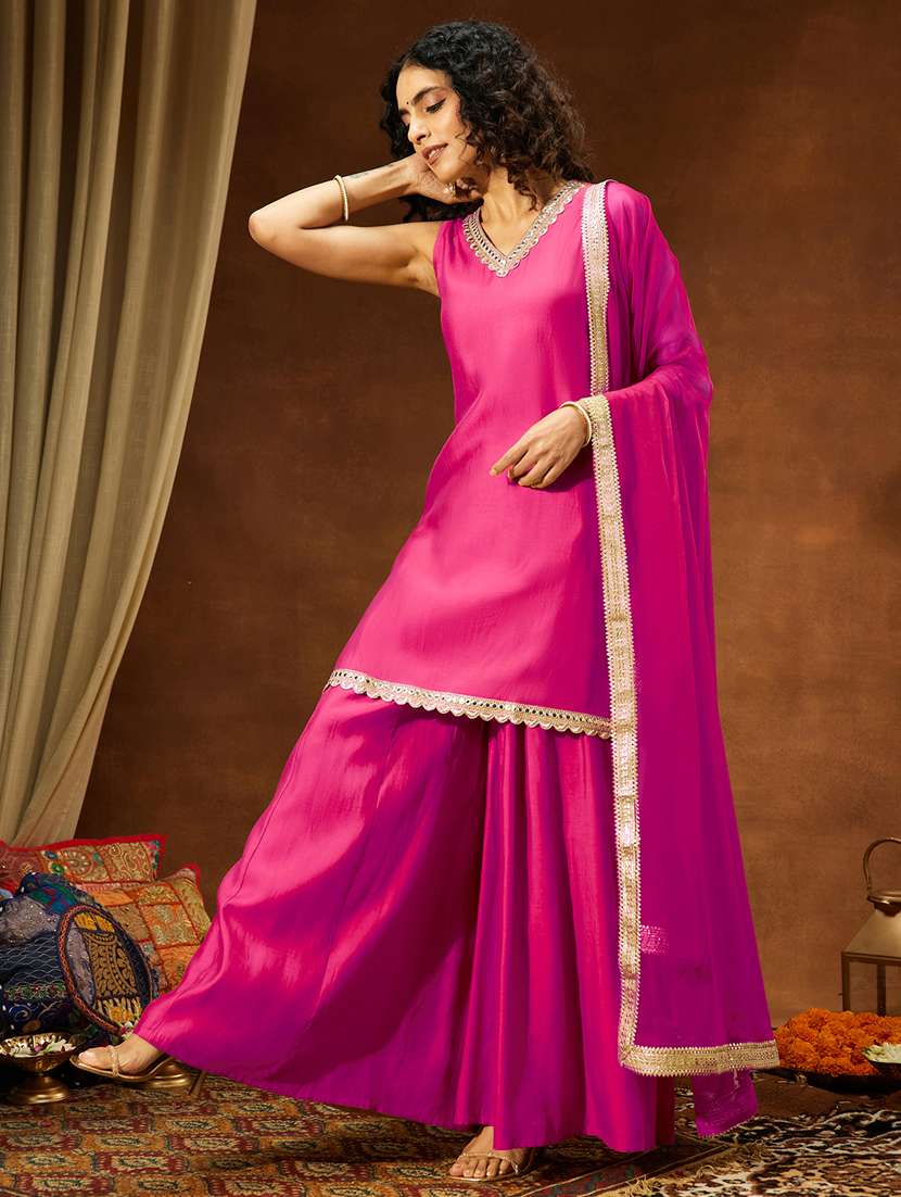 pink chanderi kurta sharara  set - 22439854 -  Standard Image - 4