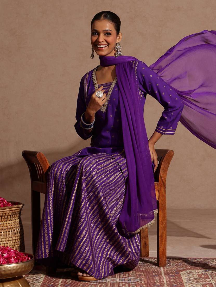 purple rayon kurta sharara  set - 22439855 -  Standard Image - 4