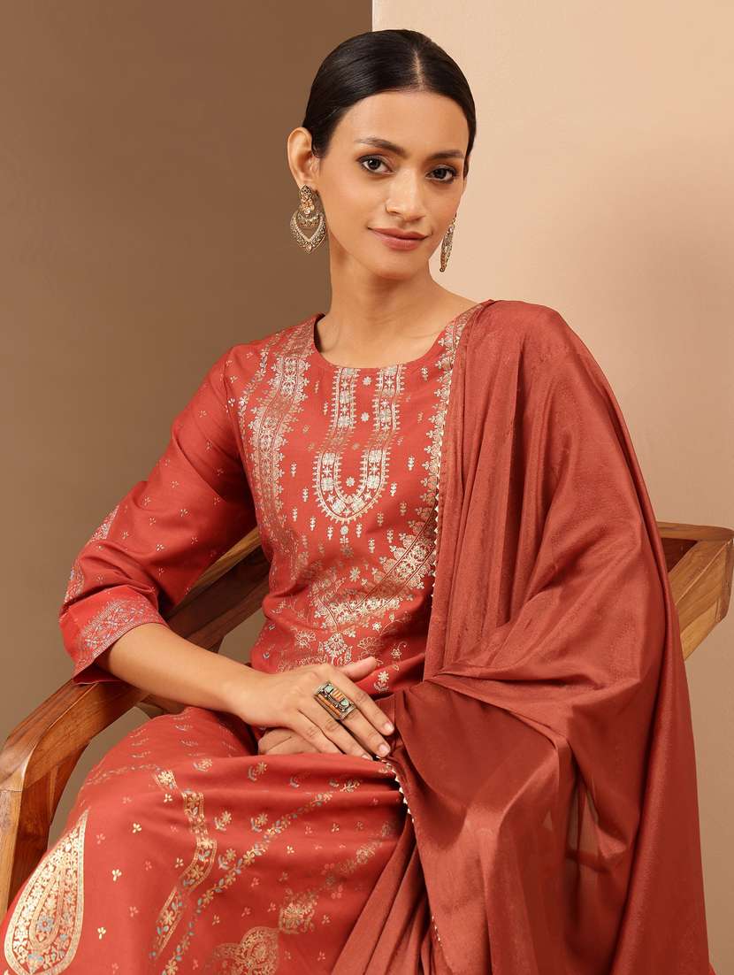 rust muslin kurta dupatta  set - 22439858 -  Standard Image - 1